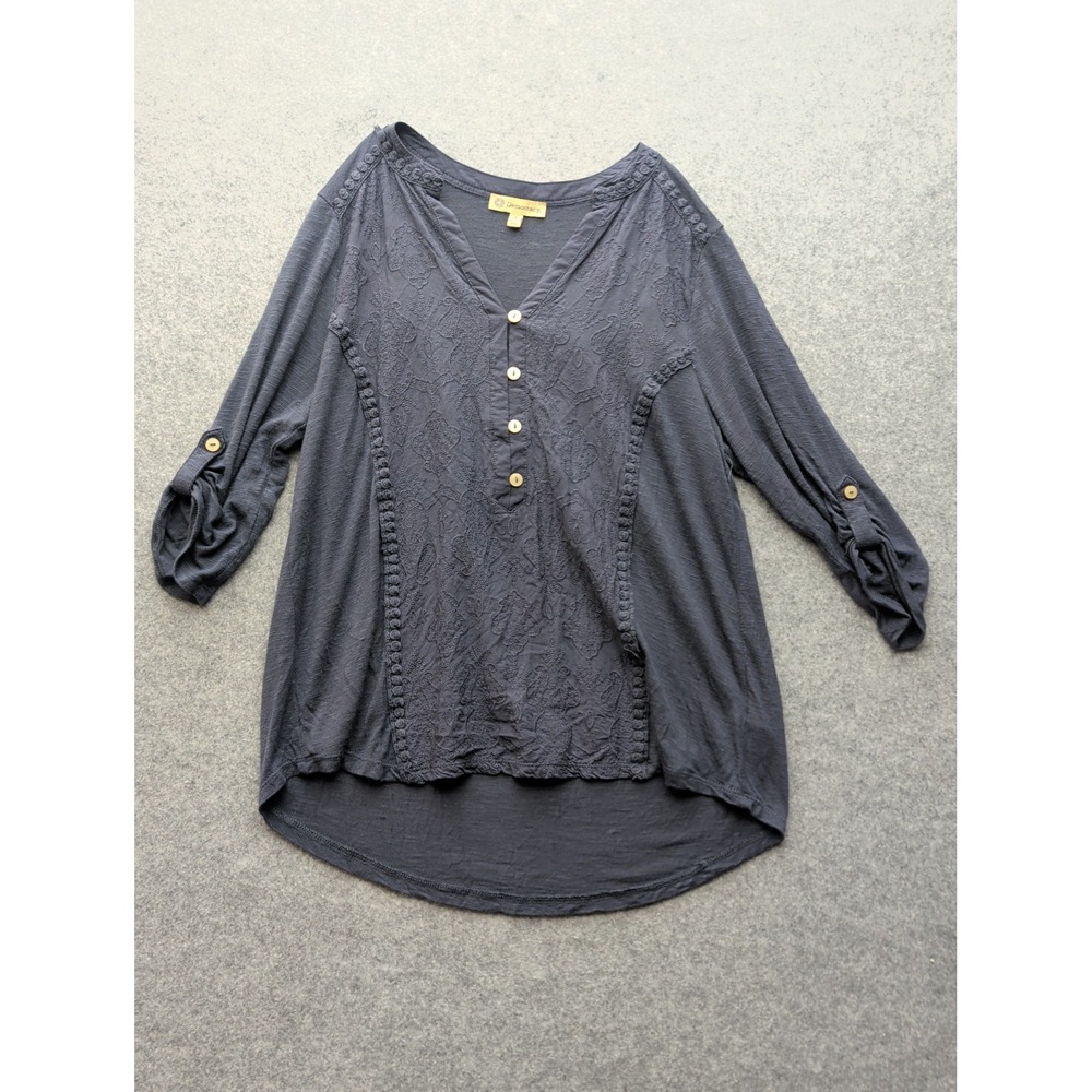 Democracy Women's Roll Up Sleeve Shirt  Blue Size Small